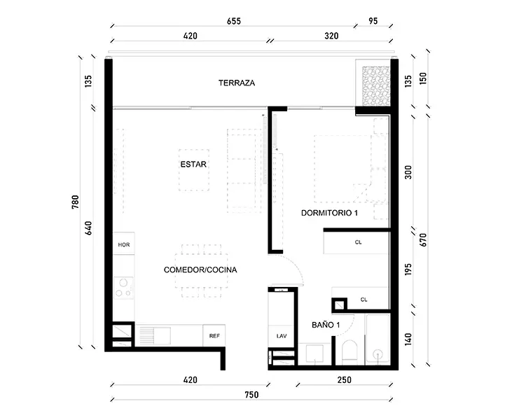 1 Dormitorio 1 Baño