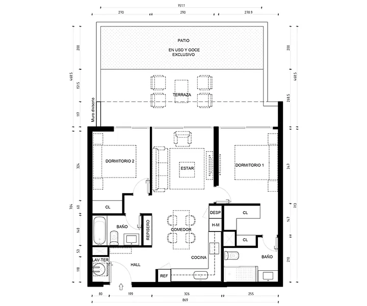 2 Dormitorios 2 Baños con patio